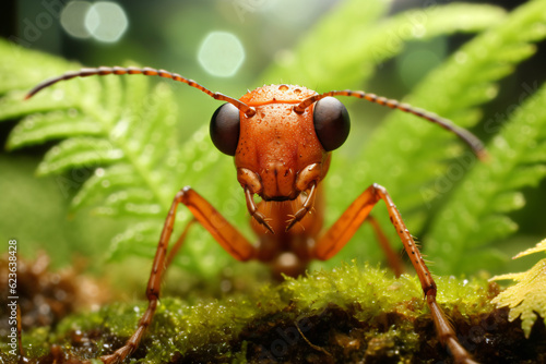 photo of Fire Ants face against green forest background
