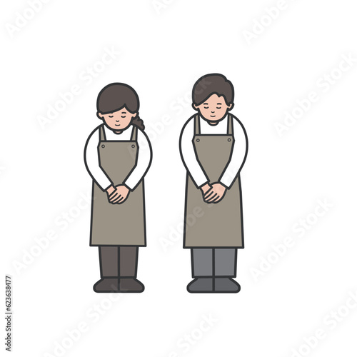 お辞儀をする店員男女のイラスト