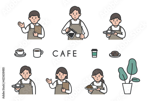 カフェのスタッフのイラストセット