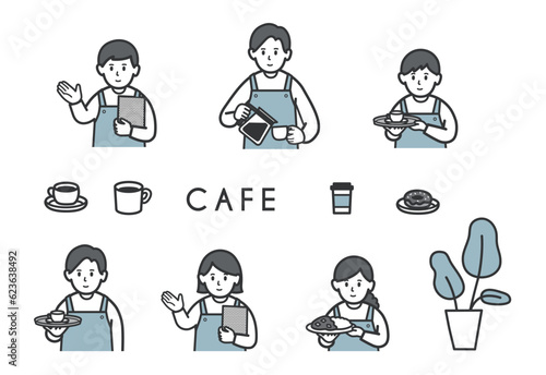 カフェのスタッフのイラストセット