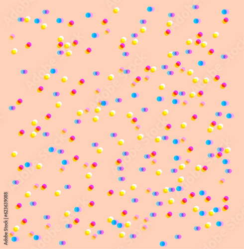 Vector pattern with polka dots or confetti in sunny pastel colors. Shift or failure in the coloration of spots along the spectrum. Background option - as an example. Separate use.