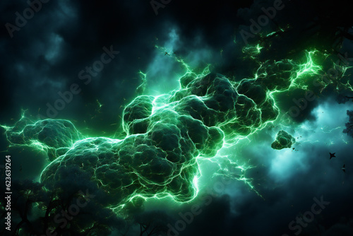 nigmatic Green Storm: Abstract Spiral of Lightning and Clouds