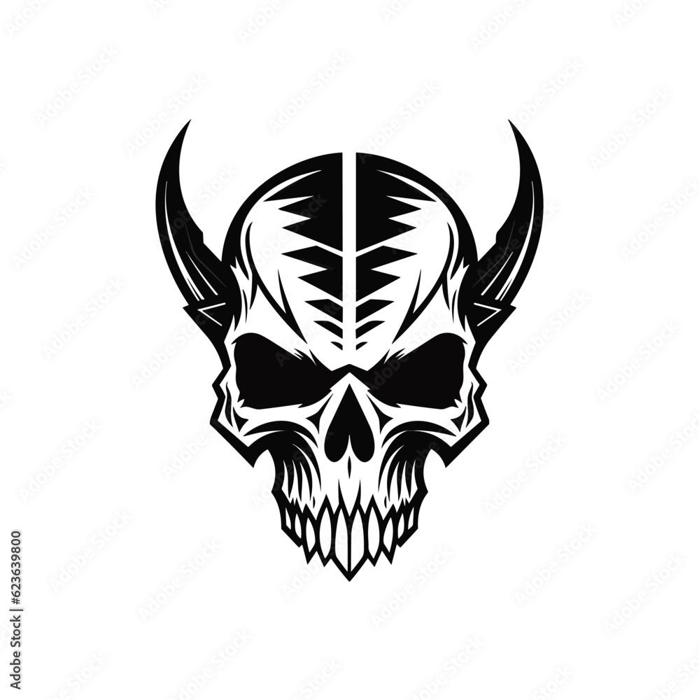 Hard rock metal skull with horns.