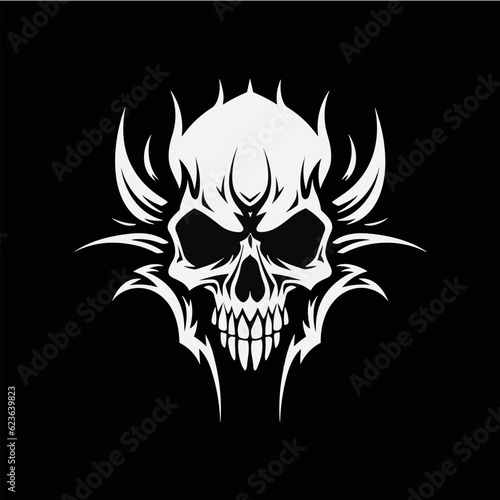 Hard rock metal skull with horns.