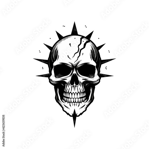 Hard rock metal skull with horns.