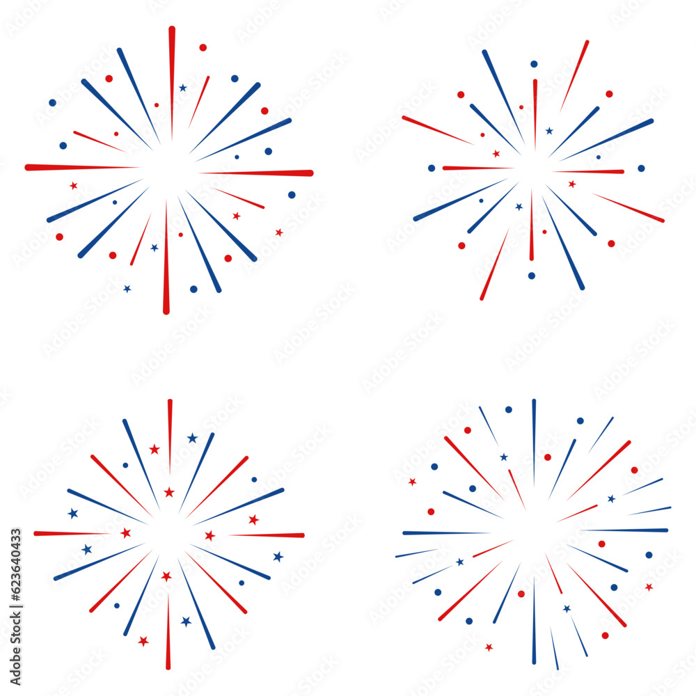 Firework Usa independence Day. Festive art object for usa independence day. American national celebration design elements.