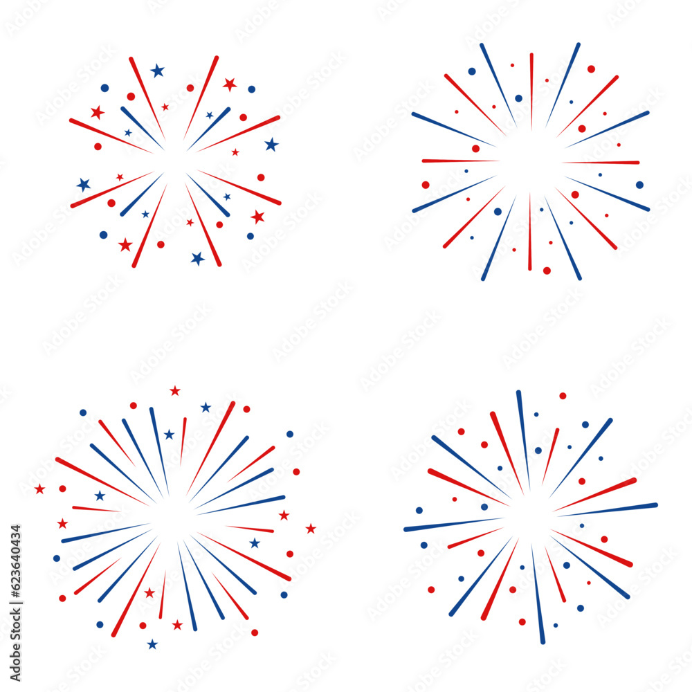 Firework Usa independence Day. Festive art object for usa independence day. American national celebration design elements.