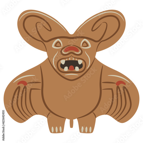 Stylized bat. Ancient Peruvian Mochica art. Native American ethnic animal design of Moche Indians. Isolated vector illustration.