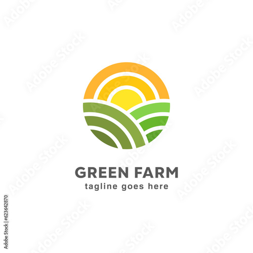 green farm garden logo sunrise concept