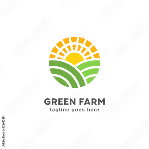 Agro green farm logo sunrise concept. circle.