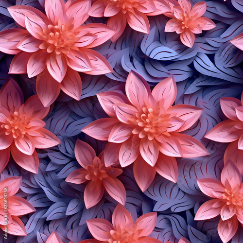 Bright Colored 3d Floral paper seamless pattern. AI Generated
