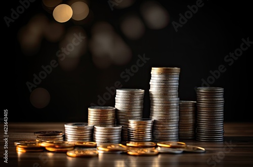 Stack of coins with bokeh background, business and finance concept