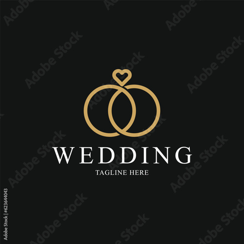 Foto wedding rings logo design creative idea with ring icon and love heart
