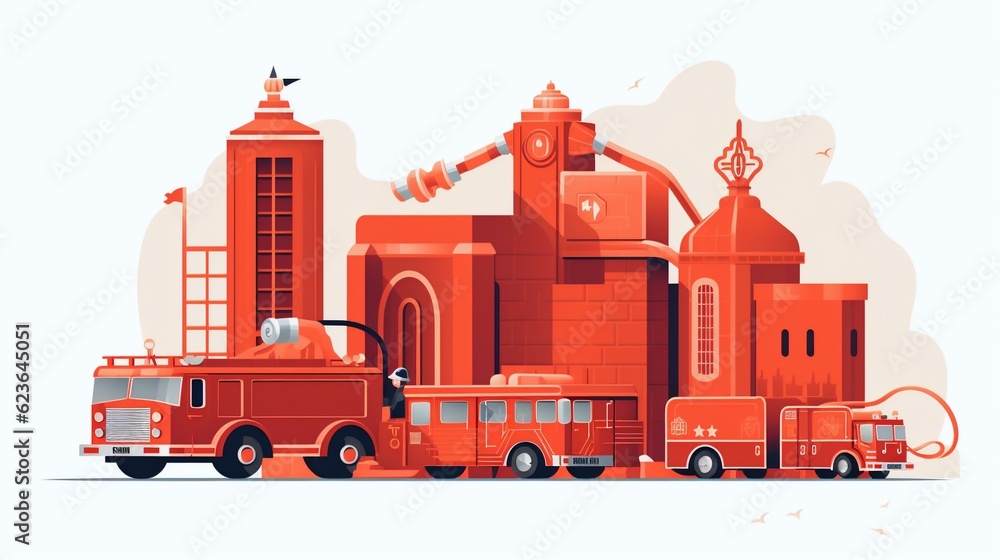 Illustration of fire station on white background