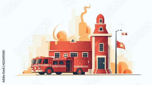 Illustration of fire station on white background