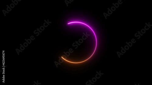 Wallpaper Mural Abstract Neon line circle shape drawn on with full rotation. Black background 4k video magenta and orange animation
 Torontodigital.ca