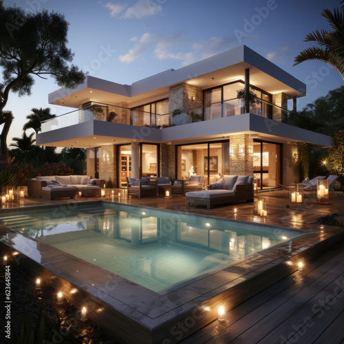 contemporary house with swimming pool,ai generative © tope007