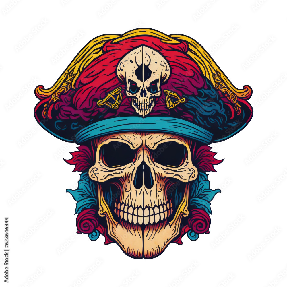 Fototapeta premium Pirate Skull Illustration, Generative AI