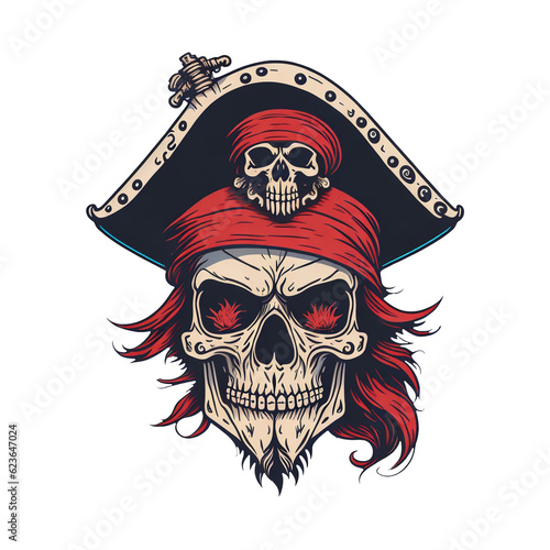 Pirate Skull Illustration, Generative AI