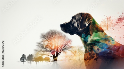 portrait of a dog with double exposure