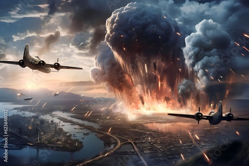 war planes shot each other and exploded in the sky in the world war II