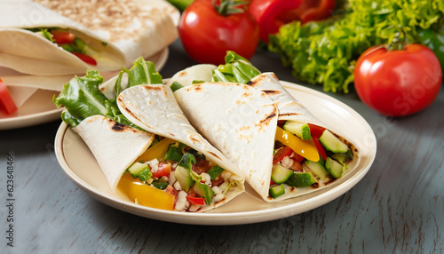 fresh tortilla wraps with vegetables on the plate