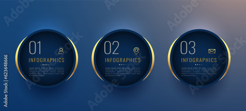 three options or steps business infographic banner with gold effect