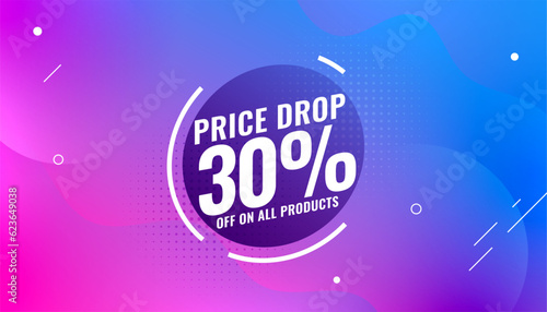 price drop sale banner buy now and save on all products