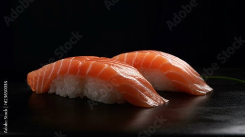 salmon sushi with dark background