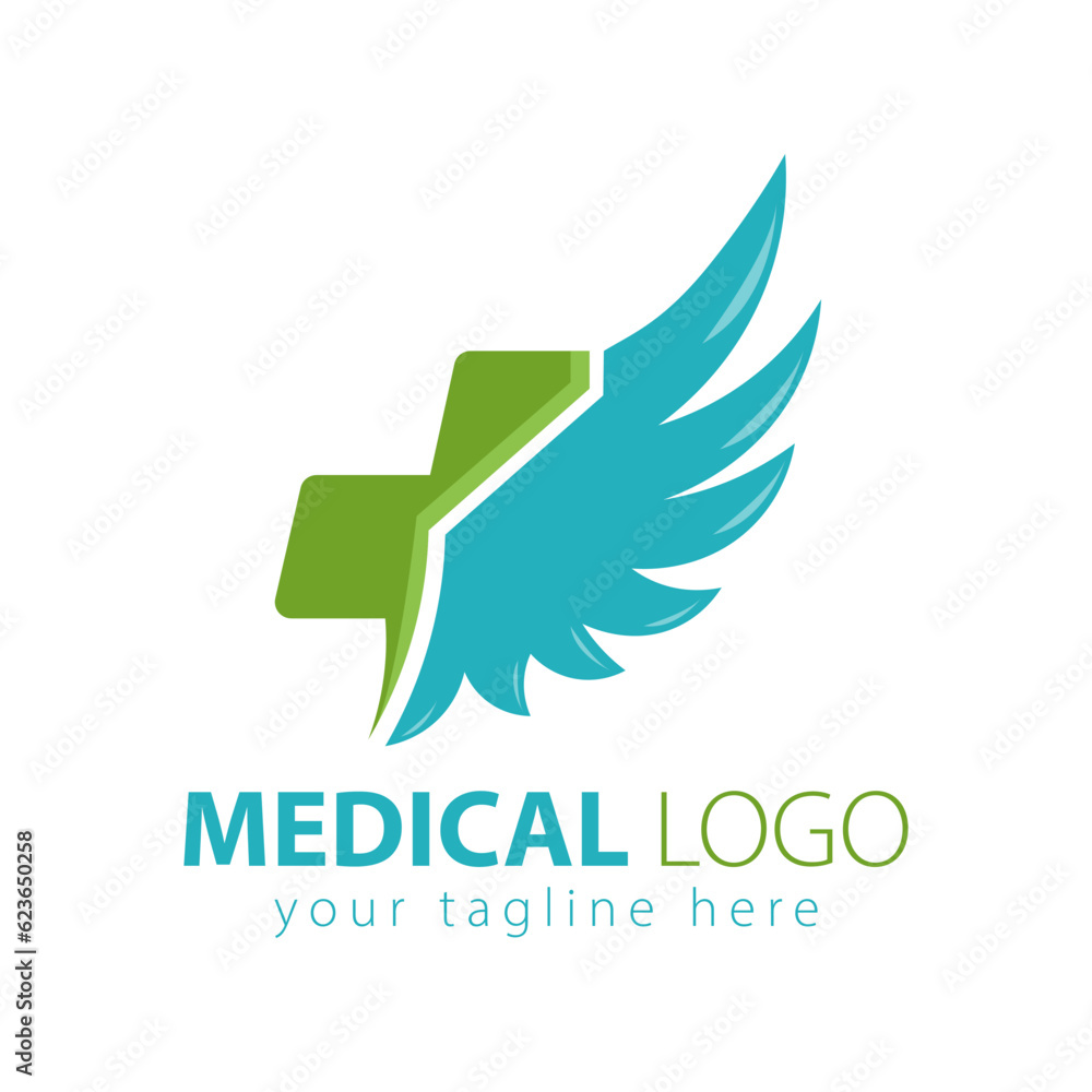 cross medical logo with wings eagle, Medicine and health care concept