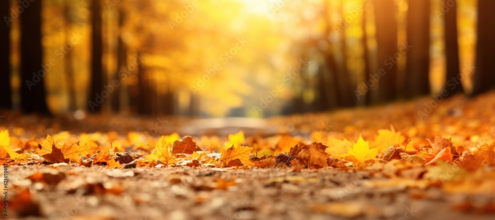 Autumn leaves in the forest. Nature background. Selective focus, Generative AI Autumn leaves in the forest. Nature background. Selective focus, Generative AI
