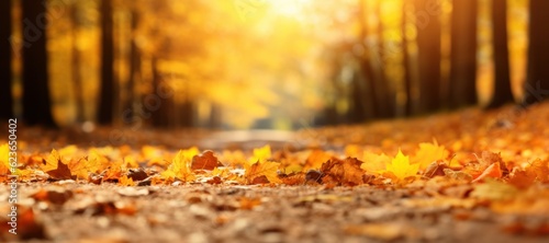 Autumn leaves in the forest. Nature background. Selective focus  Generative AI