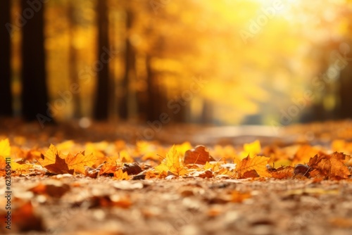 Autumn leaves in the forest. Nature background. Selective focus, Generative AI