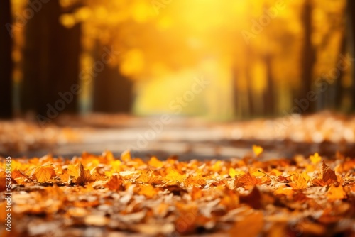 Autumn leaves in the forest. Nature background. Selective focus, Generative AI
