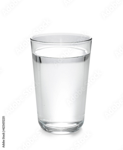 Glass of water on white background