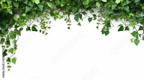 Green Vines Ivy Leaves Frame, nature green plants Border in white background 