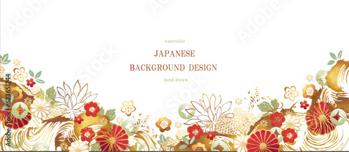 和柄, 梅の花, 桜, 梅, 年賀状, 波, 春, 金箔, 和, 花, ベクター, 筆書き, お正月, フレーム, 背景, 新春, 金, 菊, 菊紋, 和風, 新年, イラスト
