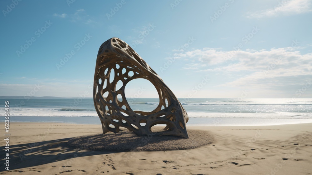 Fototapeta premium Metal sculpture on the beach at sunny day