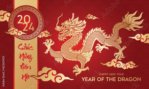 Dragon 2024. Happy Vietnamese new year of the dragon (Translation : Happy new year )
