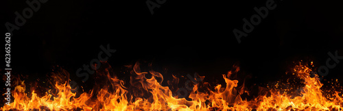 Fire flames isolated on black background with copy space for your text  Generative AI