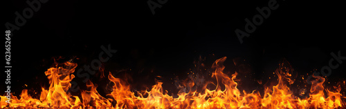 Fire flames isolated on black background with copy space for your text  Generative AI
