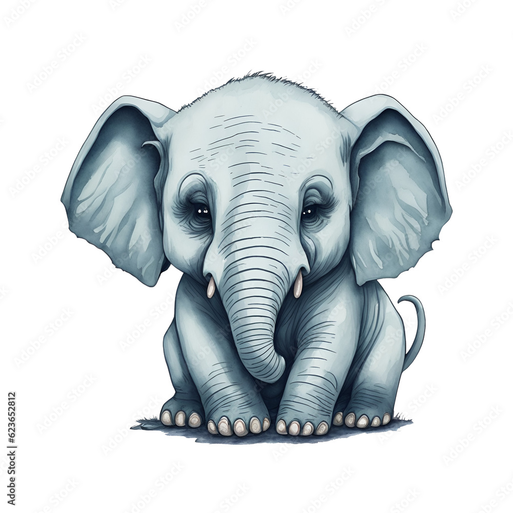 Cute Baby Elephant Watercolor illustration PNG, Generative AI