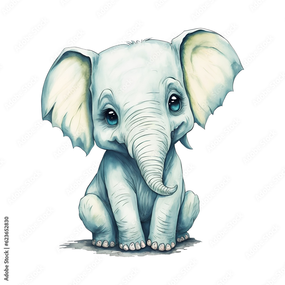 Cute Baby Elephant Watercolor illustration PNG, Generative AI
