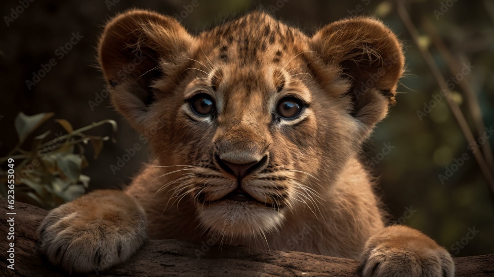 Fototapeta premium Cute baby lion cub