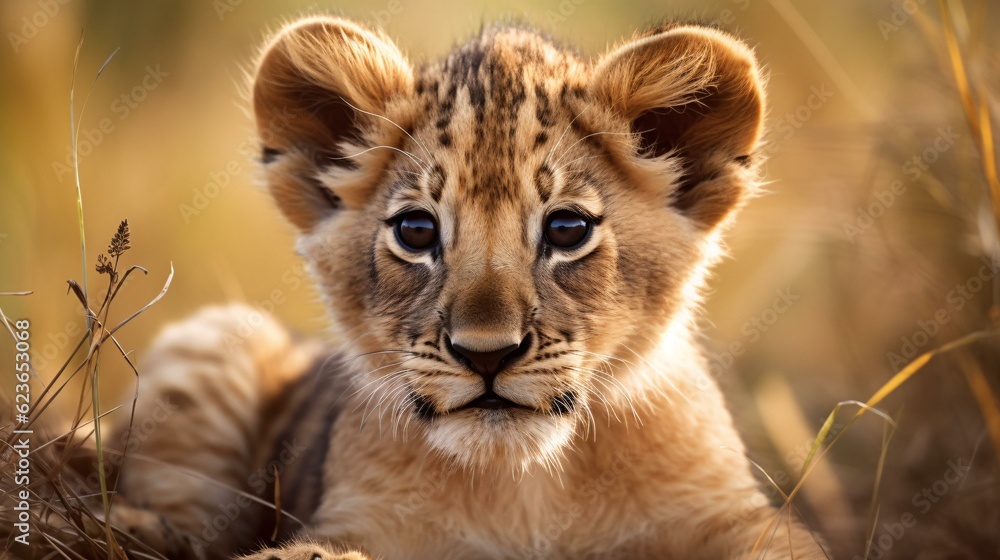 Fototapeta Cute baby lion cub