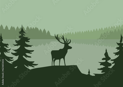 Beautiful landscape with animals in nature. Vector illustration in flat style. © Fajarhidayah11