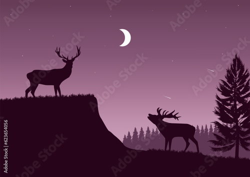 Beautiful landscape with animals in nature. Vector illustration in flat style.
