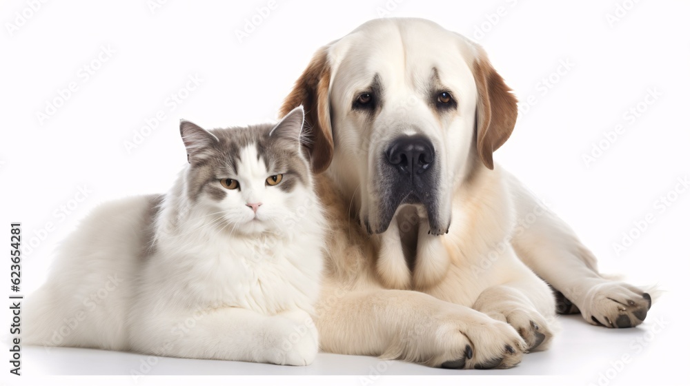 Obraz premium Dog and cat cuddling together