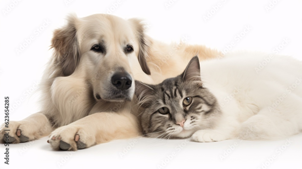 Dog and cat cuddling together Dog and cat cuddling together