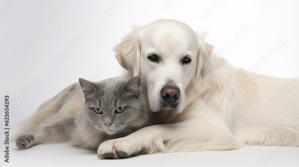 Dog and cat cuddling together